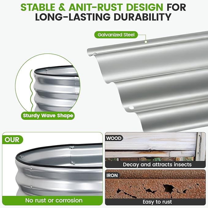 Galvanized Raised Garden Bed Outdoor 24'' Deep | Oval Metal Garden Beds with Easy Assembly & Planter Box for Planting Deep Root Vegetables Fruits Flowers, 4x2x2ft Silver