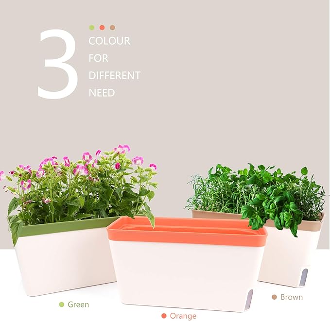 OurWarm 3 Pack Self Watering Herb Planter Set for Windowsill, 10.5In Indoor Herb Garden Planters with Water Level Indicator, Dual Layer Easy Care Pot for Basil, Flowers, Vegetables & Succulent