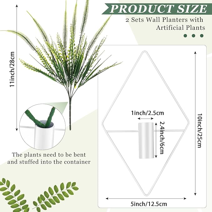 2 Pieces Wall Decor Hanging Planters with Artificial Plants Metal Hanging Vase Indoor Plants Holder Modern Boho Wall Art for Bathroom Bedroom Living Room Decor(White,Boston Fern)