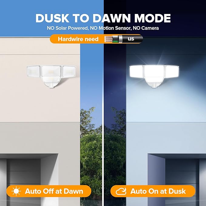 LUTEC 80W Dusk to Dawn Flood Lights Outdoor, 9000LM Super Bright LED Security Light with Photocell, IP65 Waterproof, 5000K Daylight, Hardwired 4 Heads Floodlight for Garage, Yard, Patio (White)
