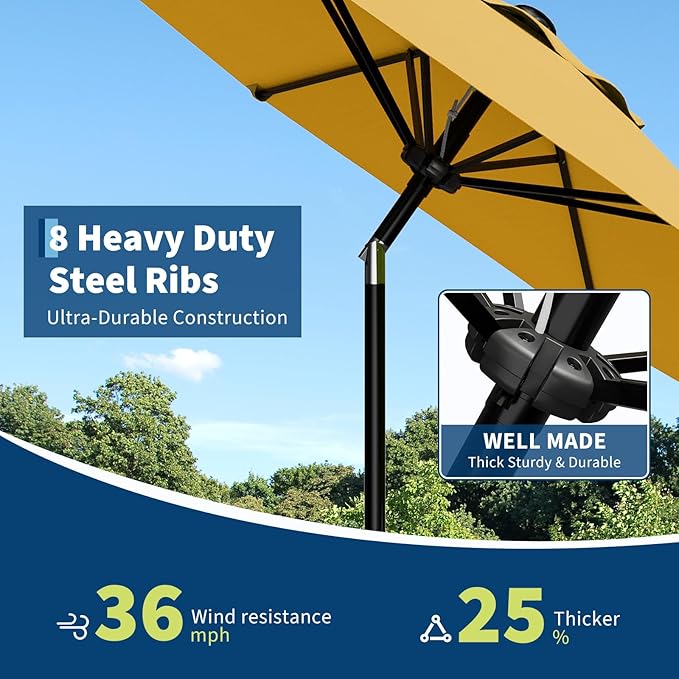 Garvee 10FT Patio Umbrella - Outdoor Table Umbrella with Smooth Crank Lift, Push Button Tilt and 8 Sturdy Ribs - Market Umbrella UV Protection Waterproof for Pool, Deck, Yard, Garden (Yellow)