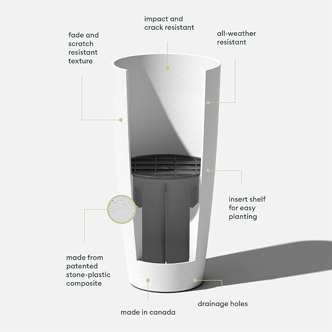 Veradek Mason Series Vega Planter - Round Tall Planter for Indoor or Outdoor Porch/Patio | Made from Plastic-Stone Composite with Drainage Holes | Modern Décor for, Flowers, Interior Plants