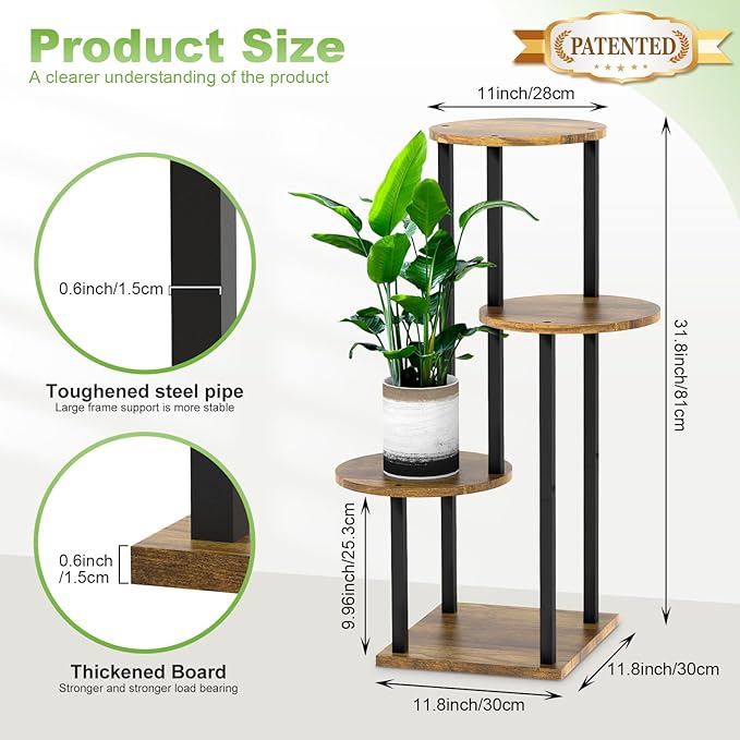 Plant Stand Indoor, 4 Tier Thickened Metal Corner Plant Shelf for Multiple Plants, Indoor Plants Tiered Flower Pot Stand for Patio Garden Balcony Living Room Bedroom (Black)