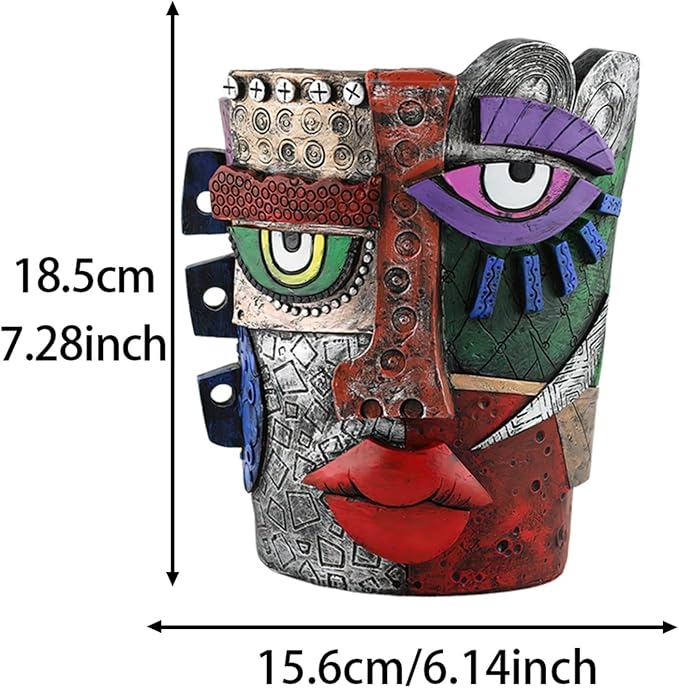 TOZLU Picasso Brutalist Beauty Face Flower Pot - Head Planter with Colorful Face Art - Resin & Flower (Stare Flower Pot)