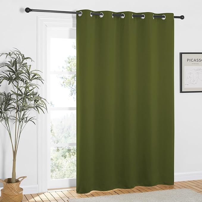 NICETOWN Olive Green Blackout Curtains 84 inch Length, Grommet Top Room Darkening Drapes for Bedroom Living Room, Light Blocking Window Covering for Privacy (W66 x L84 Inch, 1 Panel)
