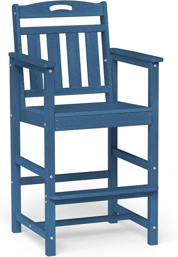 Ciokea Heavy Duty Bar Height Chair, 380lbs Outdoor Adirondack Tall Bar Chair Patio Stool with Arms & High Back, Heavy Duty All-Weather for Balcony, Poolside, Deck and Garden, Navy Blue