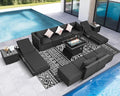 NICESOUL 13 Piece Patio Set with Fire Pit Table, Luxury Large Size Outdoor Furniture with Firepit & Chaise Lounge, 29.3" Highback Deep Seating 500 lbs Heavy Duty for Backyard, Deck, Dark Grey