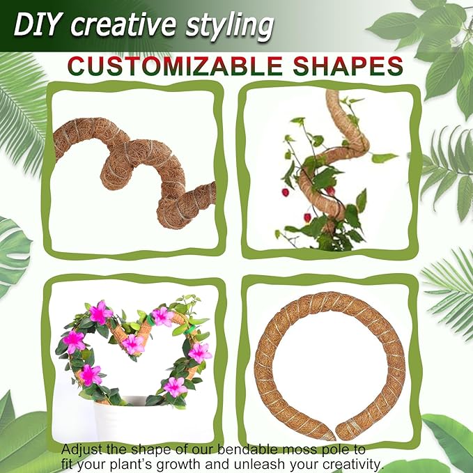 Soupiar 2 Pack 48'' Bendable Moss Pole for Monstera & Pothos - Tall Handmade Coco Coir Plant Support Stakes for Large Climbing Indoor Plants, Potted Houseplant Trellis Accessories