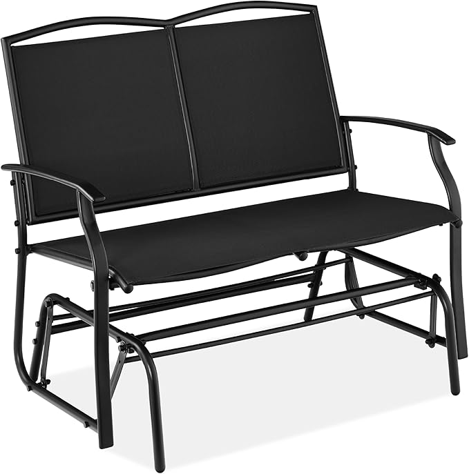 Best Choice Products 2-Person Outdoor Patio Swing Glider Steel Bench Loveseat Rocker for Deck, Porch w/Textilene Fabric, Steel Frame - Black