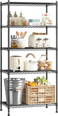 5-Tier Shelf 1010LBS Storage Shelves Adjustable Wire Shelving Metal Shelving Unit Storage Rack for Kitchen Pantry Closet Laundry School Commercial 59.4" Hx21.5 W x13.6 D