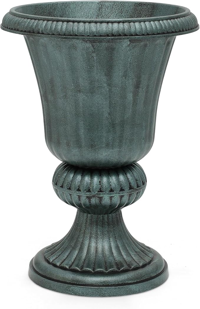 Magshion 20" Urn Planter for Outdoor and Indoor Plants, Large Decorative Front Porch Planter, Vintage Grecian Flower Pot for Patio, Garden & Entryway Décor, Antique Green