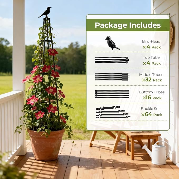 4 Pack Garden Trellis for Climbing Plants Outdoors,65" Tall Cucumber Trellis Garden Obelisk Trellis Rustproof Plants Support with Adjustable Heights for Indoor Potted Plants, Vines, Vegetables