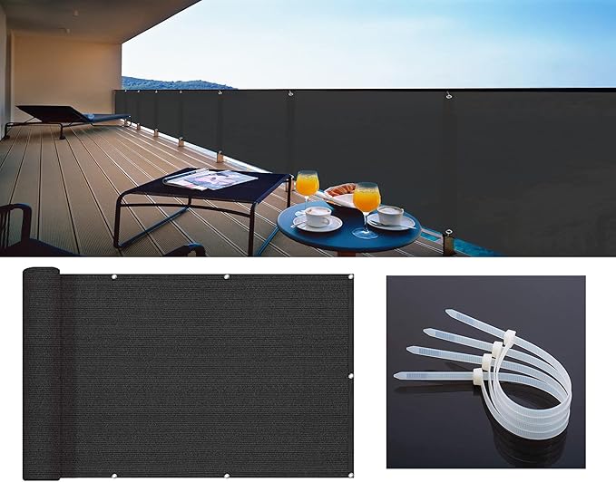 LOVE STORY 3'x12' Black Balcony Screen Privacy Fence Cover UV Protection (HDPE) Weather-Resistant 3 FT Height Shield for Deck, Patio, Backyard, Outdoor Pool, Porch, Railing