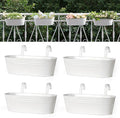 Dahey 4 Pcs Metal Iron Hanging Flower Pots for Railing Fence 15.7 Inch Hanging Bucket Pots Countryside Style Window Flower Plant Holder with Detachable Hooks for Garden Yard Home Decor, White