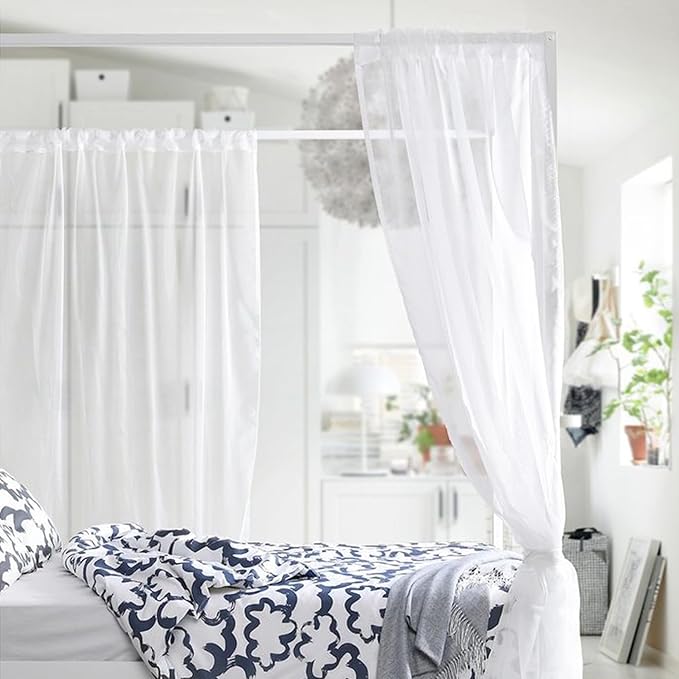 Non-See-Through White Privacy Sheer Cafe Curtains 84 inches Long 2 Panels, 52" Wide Rod Pocket Window Drapes for Hallway Classroom Dorm Room Gym Room Living Room Bedroom