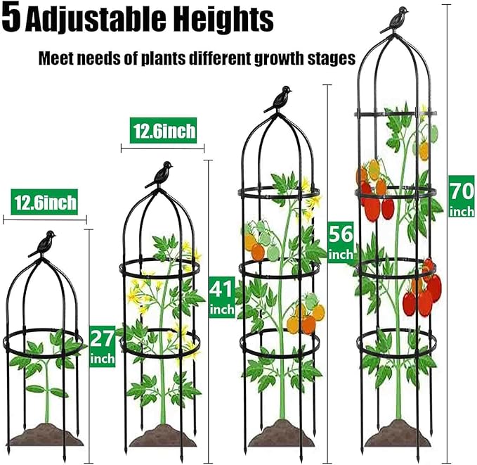 6FT Garden Obelisk Trellis for Climbing Plants,70”Metal Plant Support Tower, Heavy Duty Thickened Tube,Rustproof Black Flower Stand for Vines, Roses, Outdoor & Indoor Use