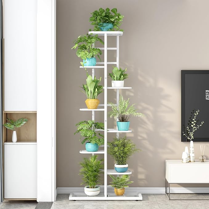 LINZINAR Plant Stand Metal Indoor Outdoor 8 Tier 9 Potted Multiple Flower Pot Holder Shelf Indoor Outdoor Planter Display Shelving Unit for Patio Garden Corner Balcony Living Room