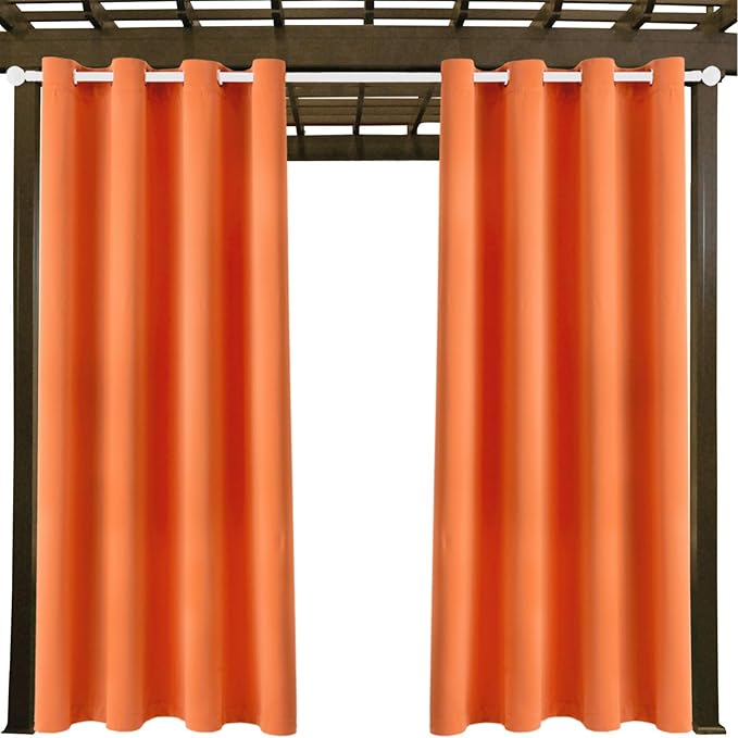 Outdoor Indoor Curtains W52 x L108 for Patio - Weather-resistant Window Panels Privacy Protect Grommet Top Thermal Insulated Home Curtain for Porch Pergola Garden (Orange, 2 Panels)