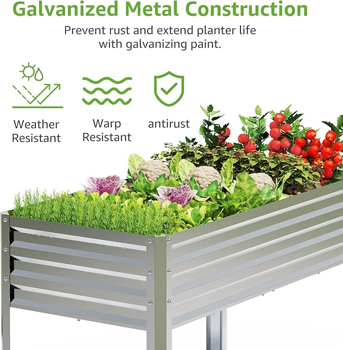 Galvanized Raised Garden Bed with Legs, 48 gallons, 48"x24"x32" Large Metal Elevated Planter Boxes with Drainage Holes,for Vegetables, Flowers, Backyard, Patio, Balcony