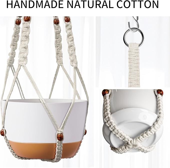 Macrame Plant Hanger - Fits 6 to 15 inches Pots for Indoor Outdoor, 43 Inch, Set of 2, Ivory (POTS NOT Included)