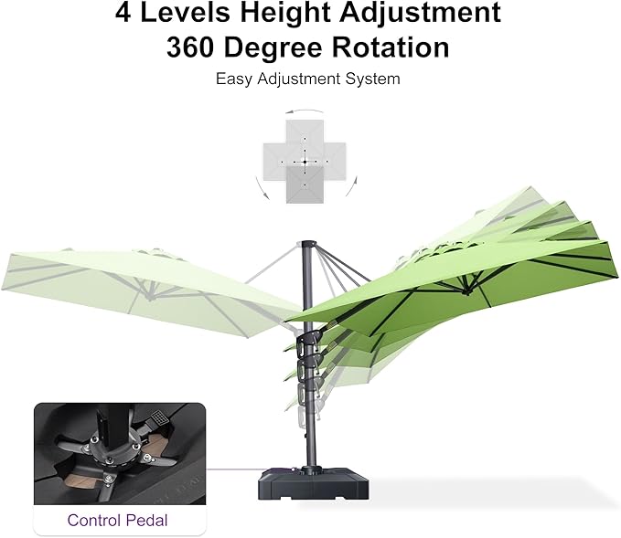 PURPLE LEAF 8' X 8' Patio Umbrella for Pool 7' High Offset Outdoor Cantilever Umbrella Swimming Pool Umbrella with 360°Rotation for Poolside Apple Green