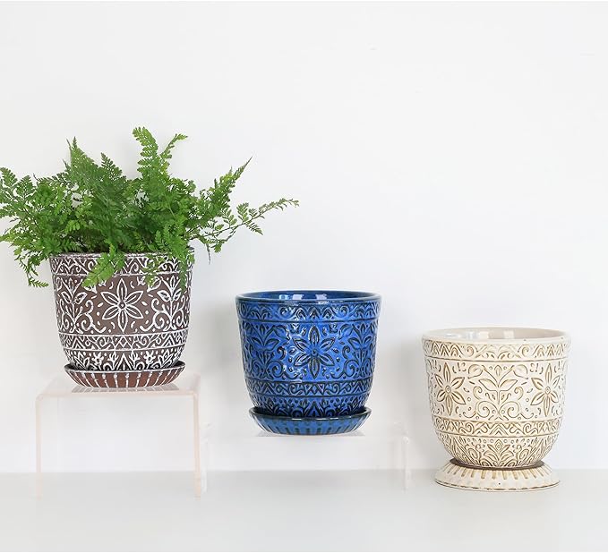 Gepege 6 Inch Ceramic Planter, Plant Pot with Drainage Holes and Saucers for Indoor Plants, Small Flower Pot, Birthday for Women Mom
