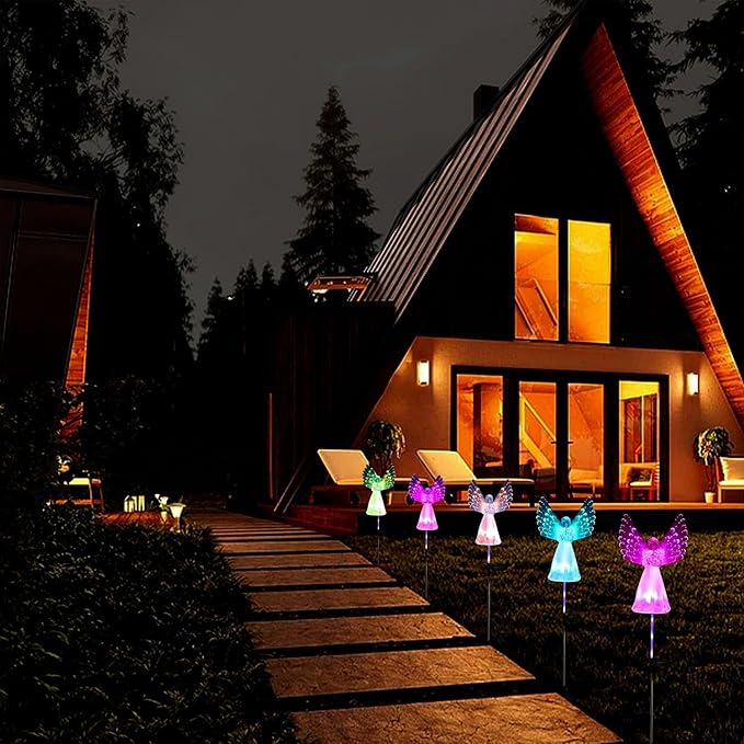 Angel Solar Lights for Cemetery, 2 Pack Solar Lights Outdoor Garden, Color Changing Decorative Angel Lights for Yard Patio Pathway Grave Decoration Memorial Gifts