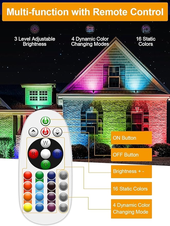 ZUCKEO 12W RGB Low Voltage Landscape Lighting Remote Control Color Changing Landscape Lights, Waterproof LED Outdoor Spotlight for Garden Pathway House Christmas Decor, 14 Pack with Connector