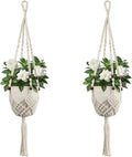 USLAI Macrame Plant Hanger Indoor Outdoor, Fits 3 to 6.5 inch Pots, Hanging Planter Holder with Beads and Tassels, Boho Home Decor, 35+35 Inch, Ivory (POTS NOT Included)