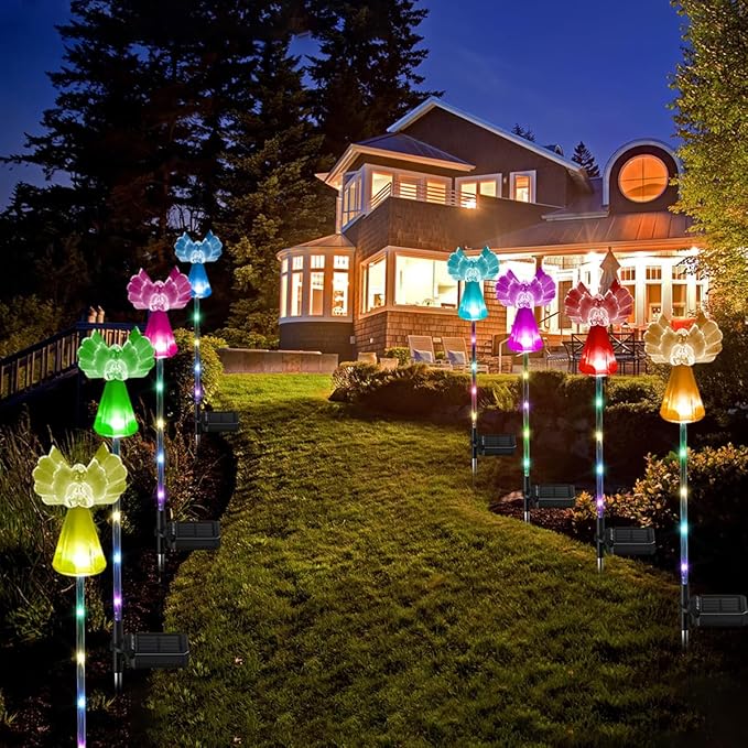 Solar Angel Lights Outdoor Decor - 2 Pack Decorative Color Changing Waterproof LED Angel Stake Lights for Cemetery Grave Garden Patio Yard Art Lawn Decoration, Grave Markers, Memorial Gifts