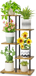 iDavosic.ly 4 Tier Plant Stand Indoor, Tiered Corner Metal Wood Multiple Flower Holder Shelf, 34 Inch Tall Orchid Display Rack for Patio Porch Living Room Balcony Outdoor, Modern Black & Rustic Brown