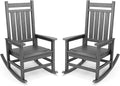 SERWALL Outdoor Rocking Chair Set of 2, HDPE Rocking Chairs for Adult, All Weather Porch Rockers for Lawn Garden, Grey