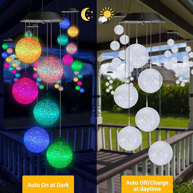 Toodour Solar Wind Chime, Color Changing Ball Wind Chimes, LED Decorative Mobile, Gifts for Mom Grandma, Waterproof Outdoor Solar Lights for Garden, Patio, Party, Yard, Window, Outdoor Easter Decor