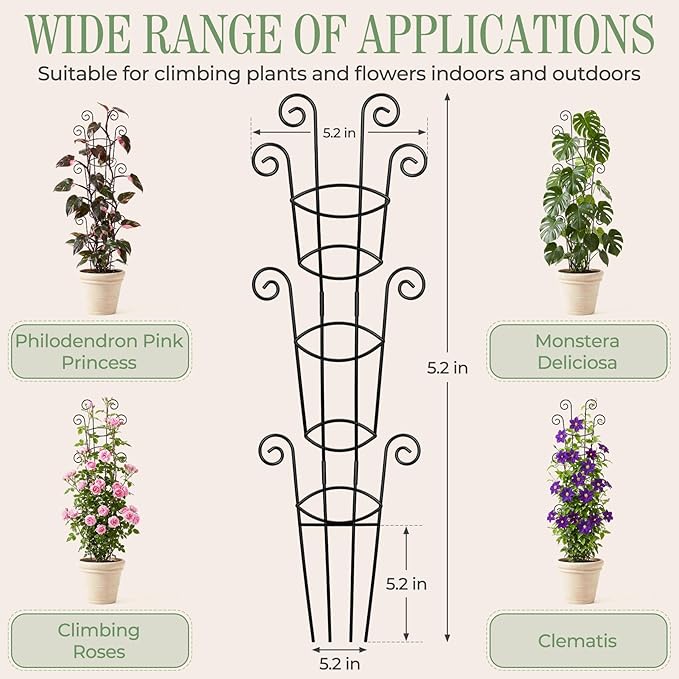 4 Pack 43 Inch Metal Plant Trellis for Climbing Plants - Rustproof Garden Trellis for Large Potted Houseplants, Sturdy Plant Support Indoor Outdoor for Monstera & Vines, Home Decor