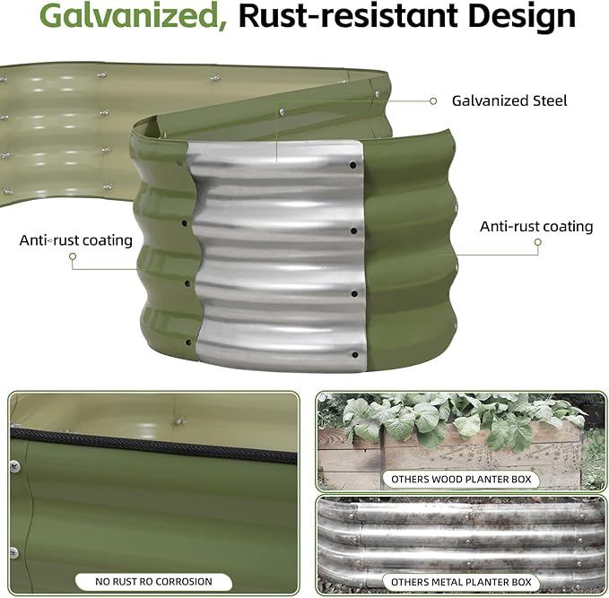 3-in-1 Modular Raised Garden Bed Kit - Adjustable Sizes (4x2x1ft, 3x3x1ft, 5x1x1ft) - Heavy-Duty Galvanized Steel Planter Box with Bracing Rods & Gloves for Vegetables, Fruits, Flowers