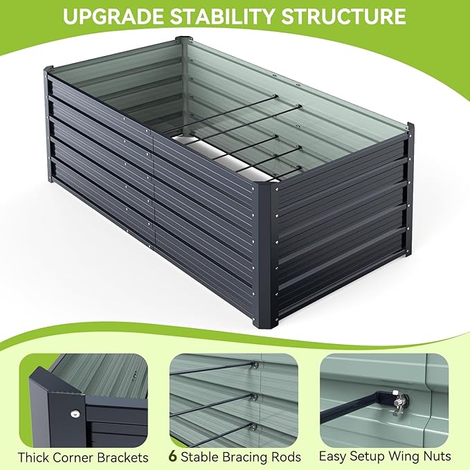 Ohuhu 6x3x1.9FT Metal Raised Garden Bed Outdoor, Reinforced Galvanized Steel Rustproof Planter Box, 100% Non-Toxic, 256 Gal Large Capacity Heavy Duty Raised Beds for Growing Vegetables Flowers Herbs