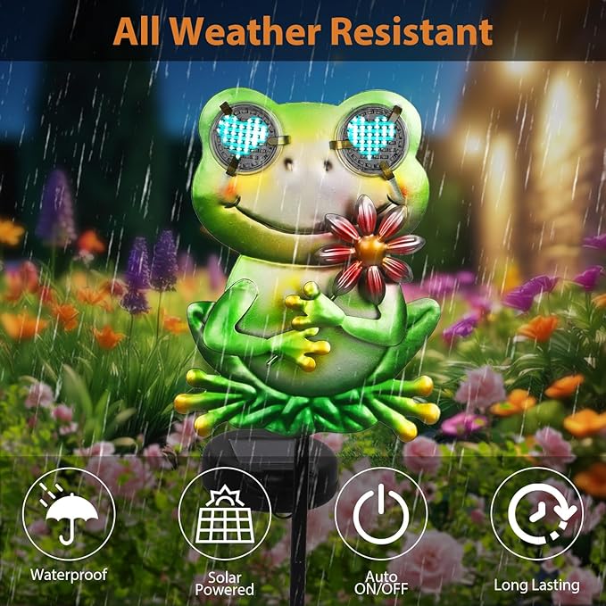 Solar Frog Garden Stake 39.3inch with Realistic Eye Movement Displaying I Love U, Frog Solar Lights Outdoor Garden for Pathway Yard Patio Lawn Ornaments
