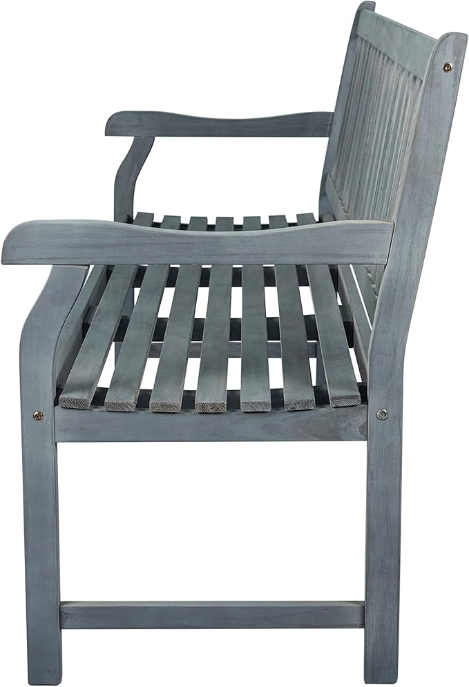 JONATHAN Y BNH101B Laurel 59.1" 3-Seat Slat-Back 600-Lbs Support Acacia Wood Outdoor Garden Patio Bench for Garden, Lawn, Backyard, Pool, Deck, Beach, Firepit, Gray