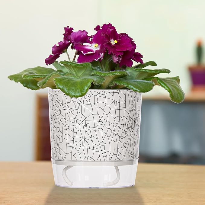 4 Pack Self Watering Pots for Indoor Plants, 4/5.5 Inch Lightweight Planters with Water Reservoir, Flower Pots for African Violet, Spider Plant, Orchid