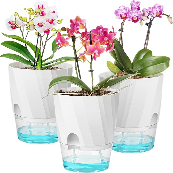 KIMCHOMERSE Self Watering Plant Pots, 6 Inch Plant Pots White, 3 Pack Flowers Pot Indoor Planter Pots with Tray for Spider Plant, Orchid, African Violet