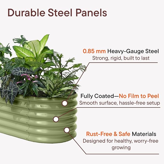 4-Pack 18” Tall Galvanized Raised Garden Beds – Small Space Garden Layout, Fits 170 Sq Ft Yard or Patio, 10x2x1.5 & 6x4x1.5 ft Metal Planter Box for Compact Outdoor Gardening - Moss Green