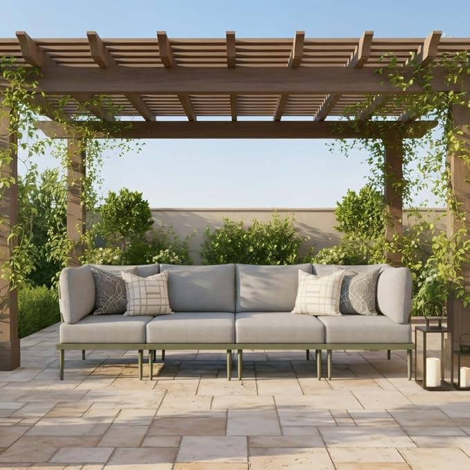 Sundale Outdoor 4 Pieces Patio Furniture Set, Metal Sectional Sofa Patio Conversation Set with 6 Inch Cushions, Modern Patio Corner Couch for Balcony, Porch, Sunroom