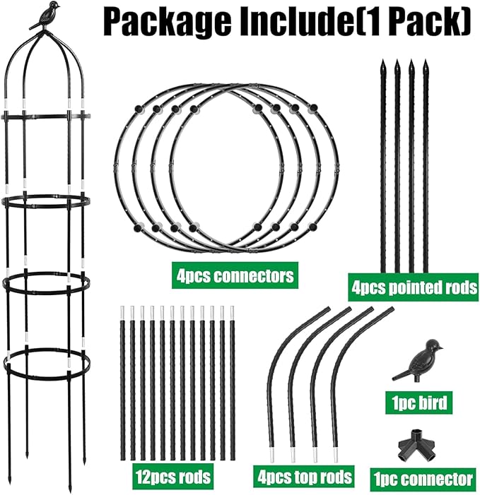 2-Pack 6FT Garden Obelisk Trellis for Climbing Plants,70”Metal Plant Support Tower, Heavy Duty Thickened Tube,Rustproof Black Flower Stand for Vines, Roses, Outdoor & Indoor Use