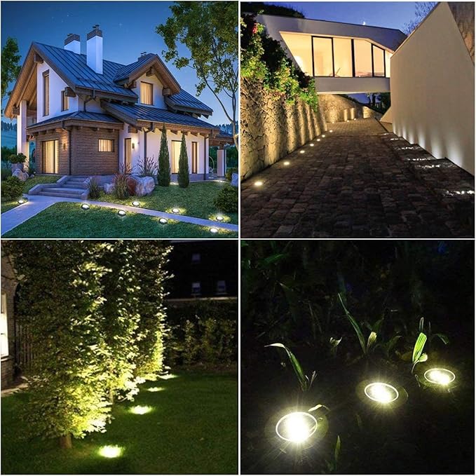 4.6 Inch Diameter Solar Ground Lights, Waterproof Solar Garden Lights, Outdoor Garden Waterproof Bright in-Ground Light, Landscape Lighting for Pathway,Yard,Lawn,Patio,Walkway (12 Pack White Light)