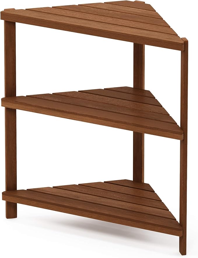 Furinno FG18445 Tioman Hardwood Patio Furniture Corner Shelf in Teak Oil, Natural