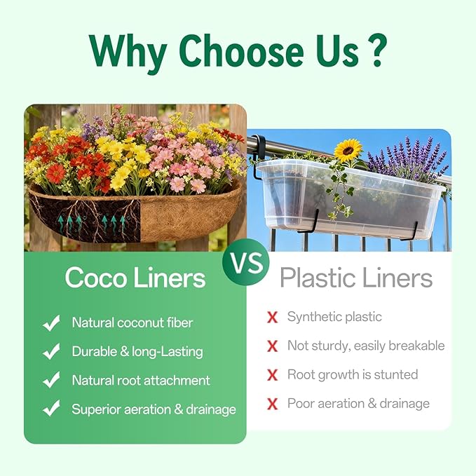 ZeeDix 24 Inch Trough Coconut Liners for Planters (2-Pack) - 100% Natural Coconut Coir Fiber Planter Liners Replacement for Window Boxes, Wall Baskets, Deck Flower Boxes, Garden Railing Fence Troughs