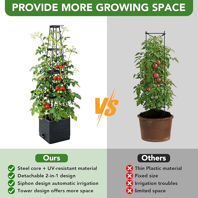 2 Pack Raised Garden Bed Planter Box with Trellis, 57'' Self Watering Tomato Planters for Climbing Plants, Tomato Cage Trellis for Vegetables & Vine Flowers Indoor Outdoor Patio