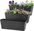 Window Box Planter with Tray, 12" Rectangle Plant Pot, Pack of 3 (Black)