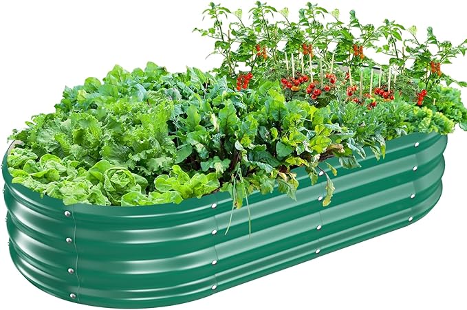 Oval Galvanized Planter Box, Metal Raised Garden Bed - 0.8MM Thick- Ideal for Outdoor Gardening and Planting of Vegetables Flowers Fruits Succulent Plants and Others (Green, 5X2.7X1 FT)