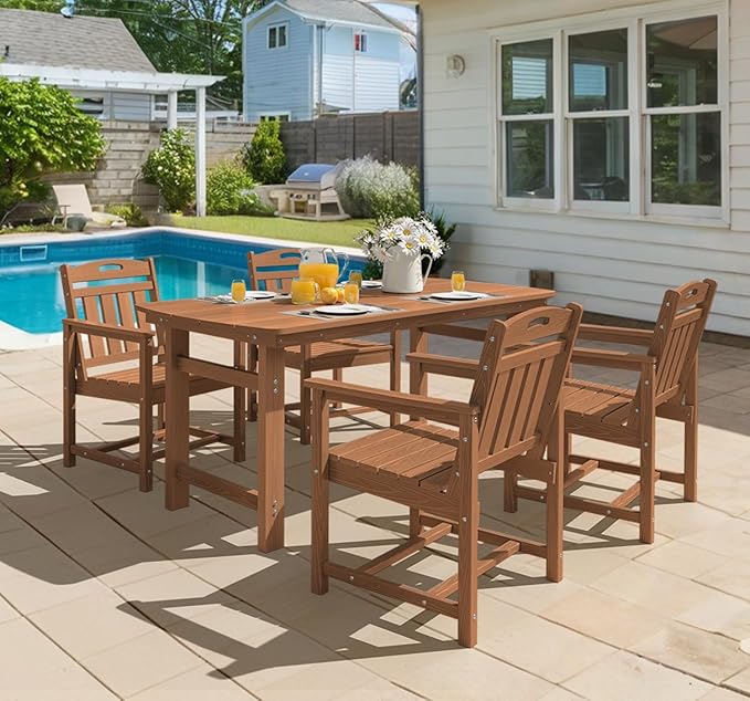 Ciokea Outdoor Patio Dining Chair Set of 2, HDPE Porch Chairs for Dining Table, All-Weather Durable Outdoor Furniture for Backyard, Poolside, Lawn & Garden, Teak